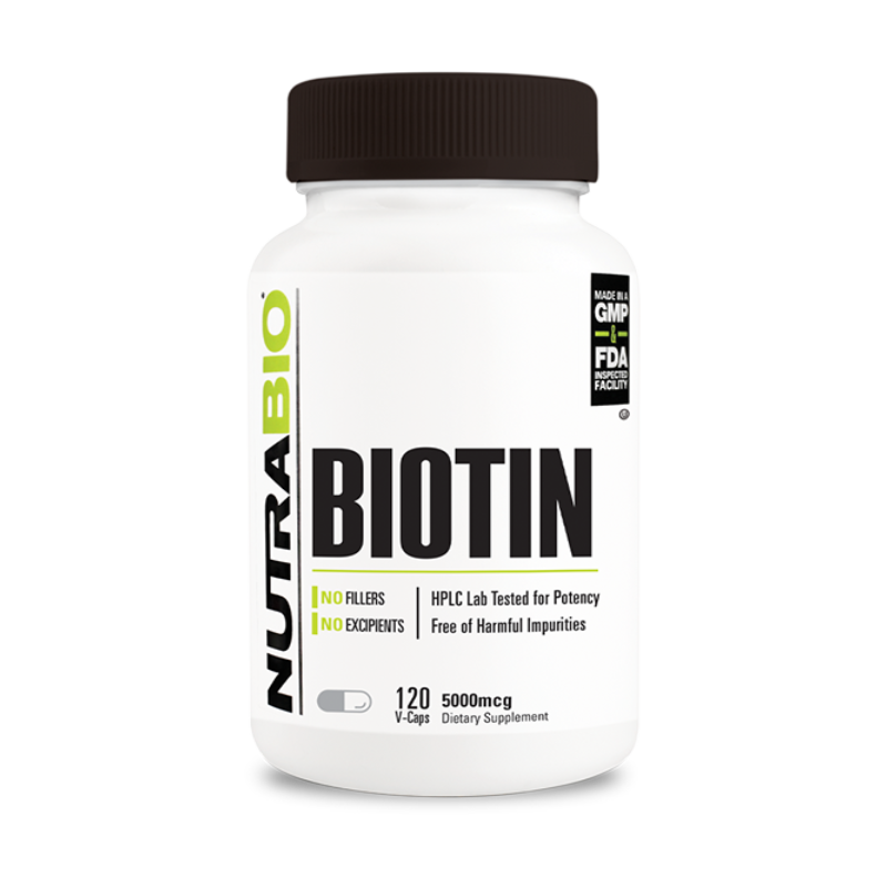 NutraBio Biotin (5000mcg) - 90 Capsules